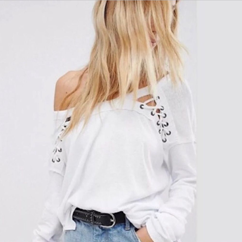 Free People First Love Lace Up Top White Womens XS